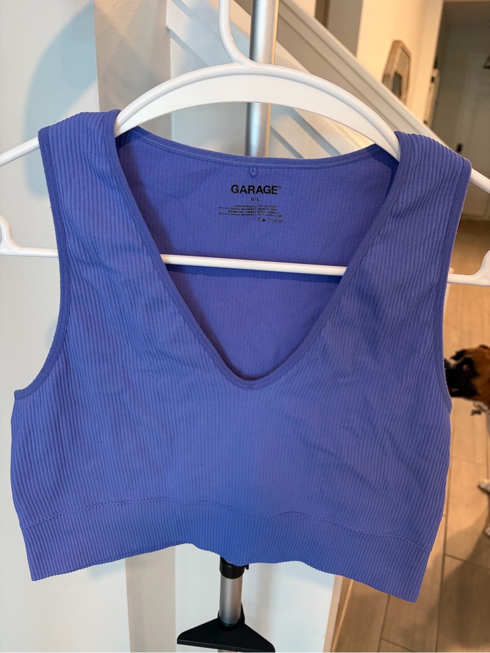 Garage Ribbed V-Neck Crop Tank in Periwinkle Blue